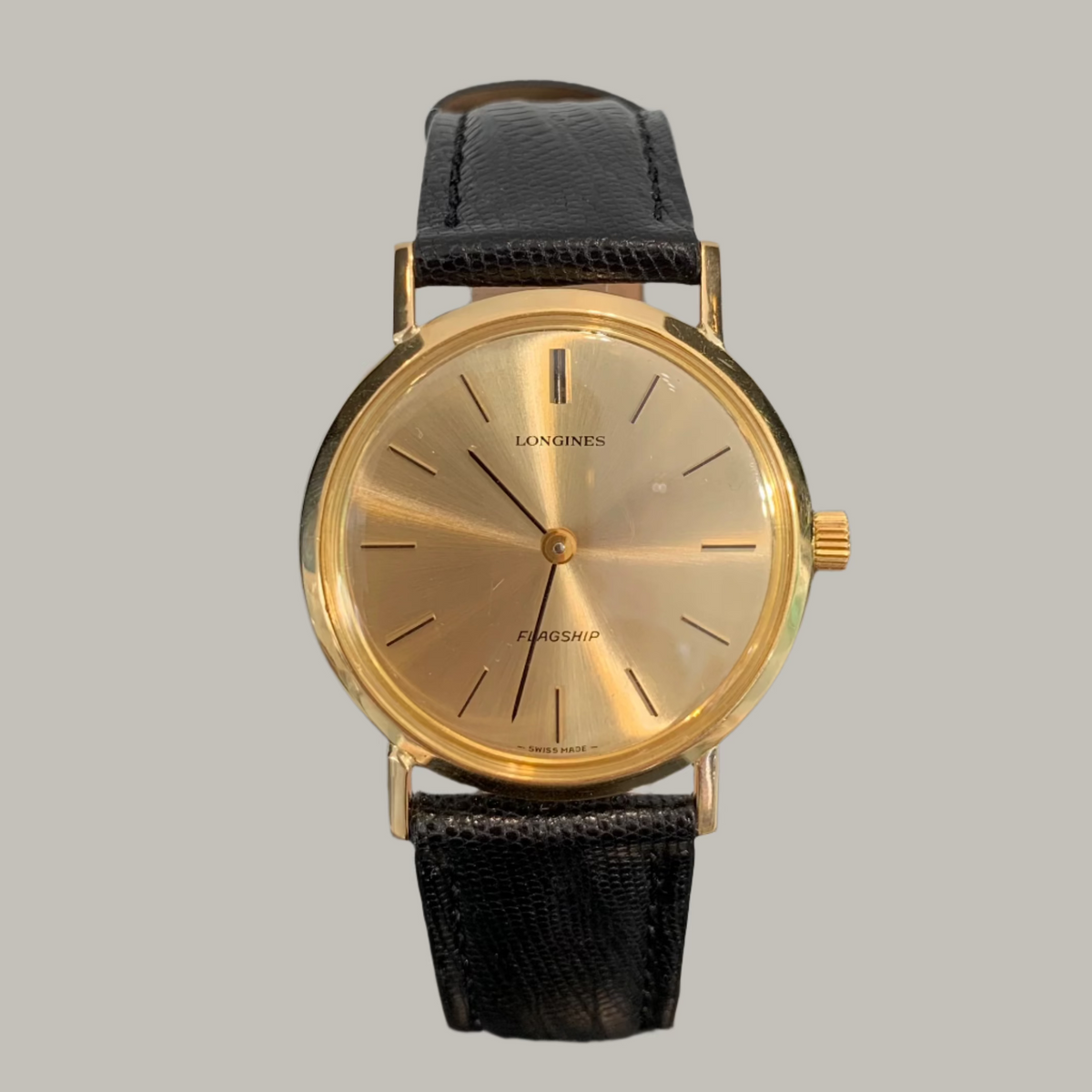 Vintage Longines 18ct Yellow Gold on a black leather strap