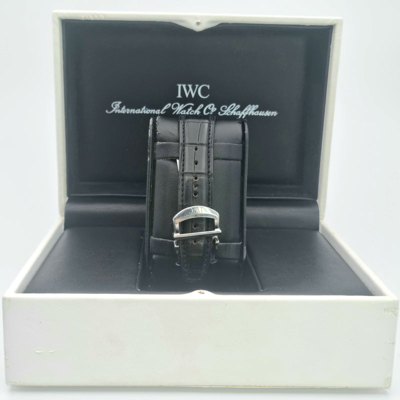 IWC Schaffhausen Portofino Automatic IW353304 with steel case, black dial with no numerals and a leather bracelet sold in Swiss Watch Club store.